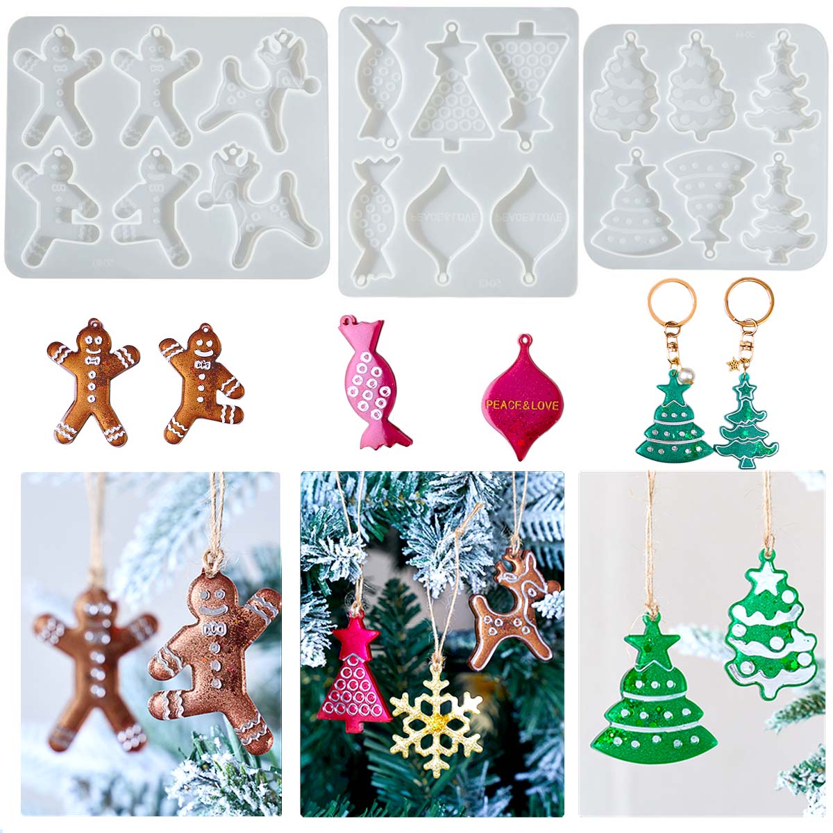Resin Art Kit With Molds - Christmas Series Earrings Pendant Silicone Mold