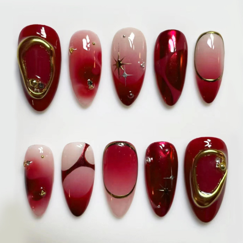 24pcs Red Almond False Nails A - Resin Art Online review and price