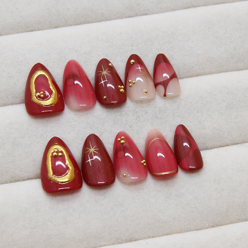 24pcs Red Almond False Nails A - Resin Art Online review and price