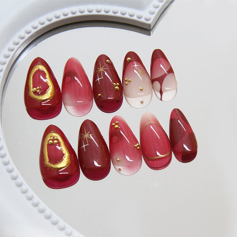 24pcs Red Almond False Nails A - Resin Art Online review and price