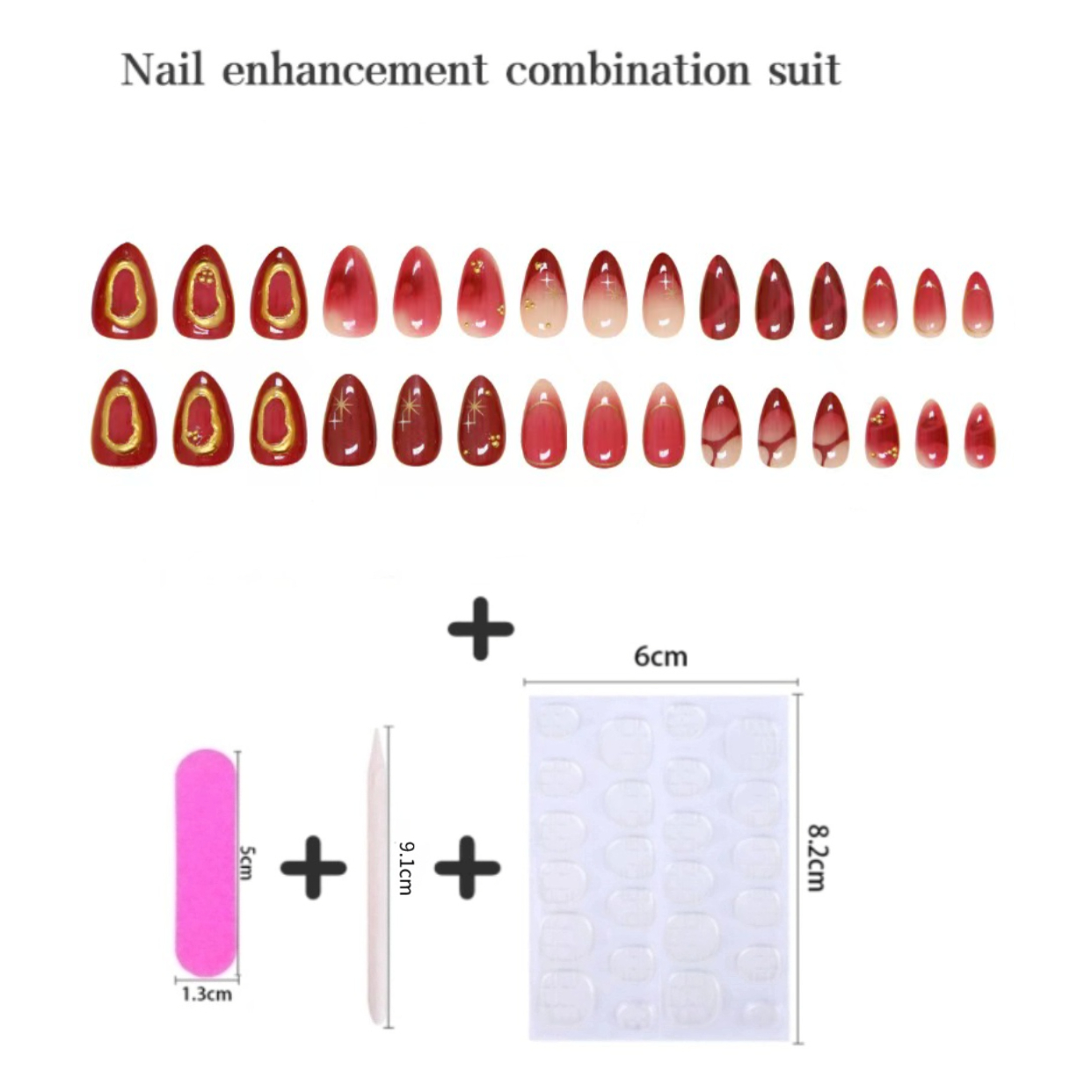 24pcs Red Almond False Nails A - Resin Art Online review and price