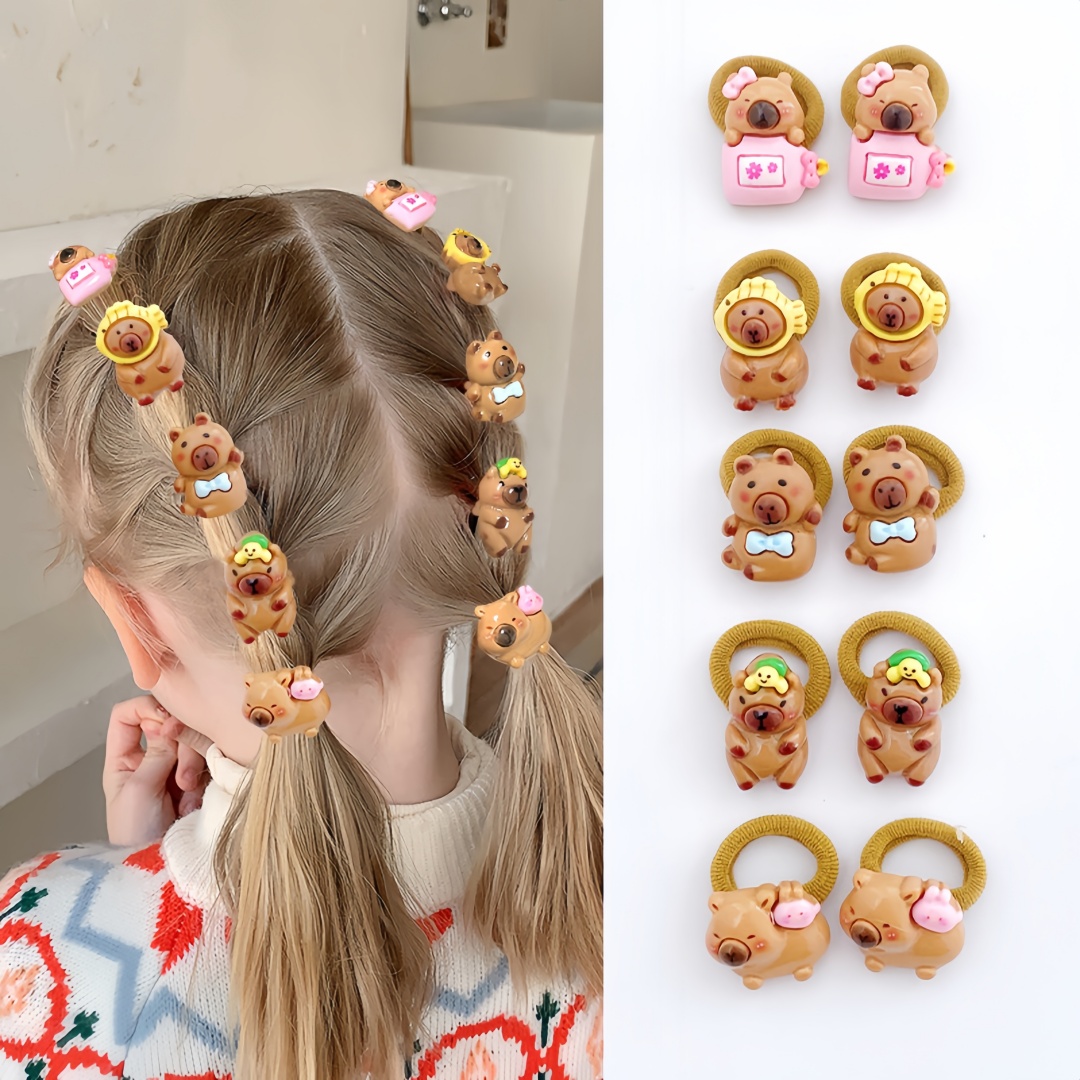 10Pcs Cute Capybara Hair Ties  - Resin Art For Kids review and price